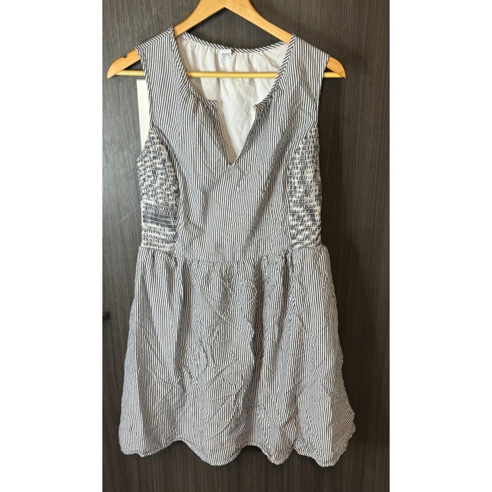 Old Navy Shift‎ Dress Women's Large Blue Striped Smocked Split Neck Sleeveless